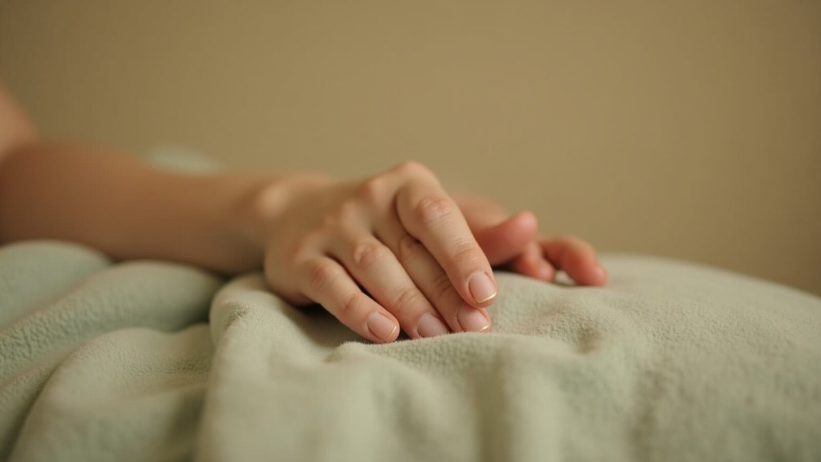 Mains détendues sur une couverture pendant un exercice de respiration pour s'endormir